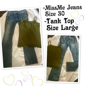 MissMe Jeans and Green Tank Top Set